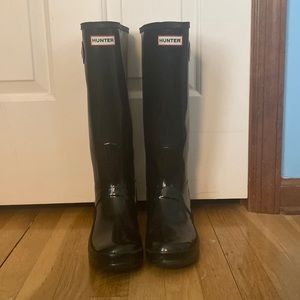 tall black glossy hunter rain boots